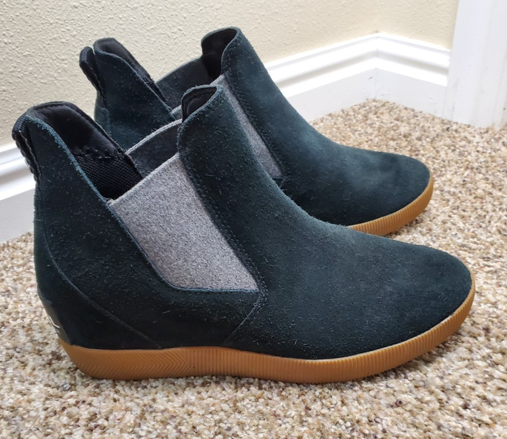 Sorel Womens 8.5 Suede Chelsea Ankle Boots NL4911-011 Black Gray Gum Sole